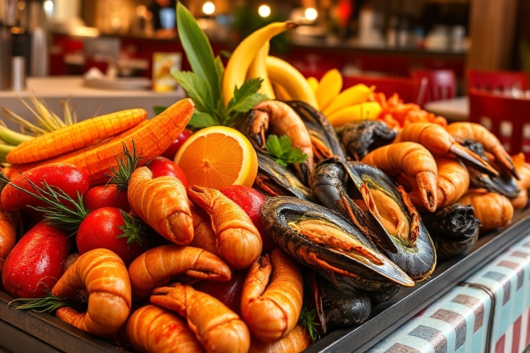 Assortiment de fruits de mer frais et appétissants, mis en valeur dans notre restaurant.